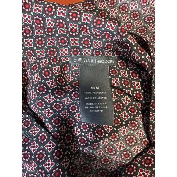 chelsea & theodore red pattern long sleeve button down size medium 0948 - Picture 5 of 6